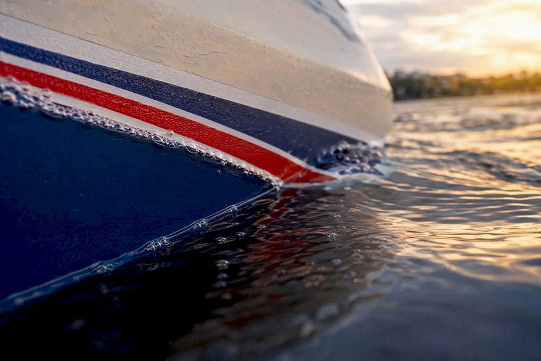 Close-up of marine-grade vinyl decal underwater