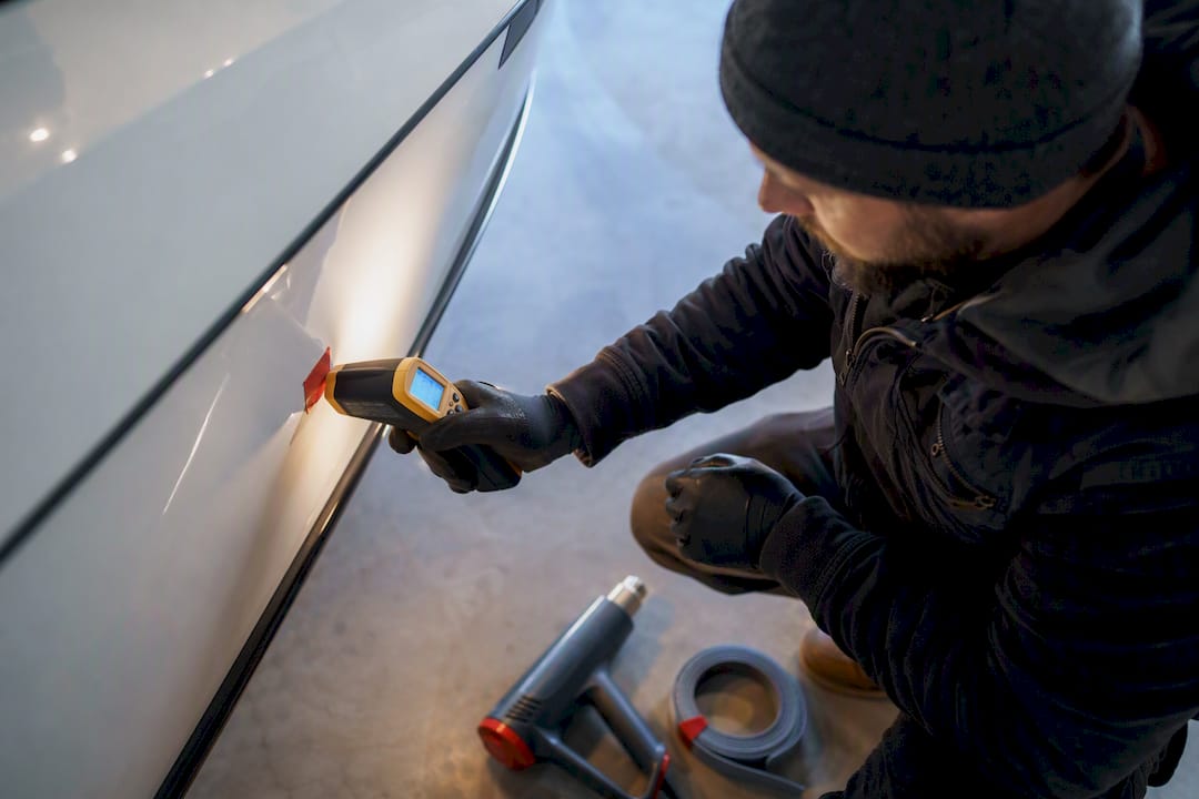 Infrared thermometer checking decal surface