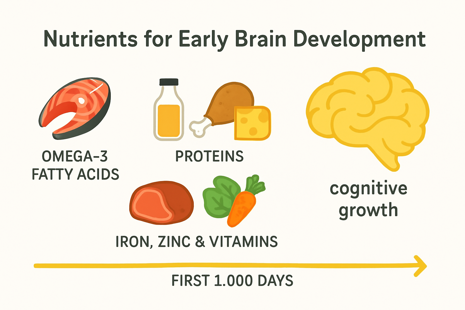 Infographic showing key nutrients for childhood brain development