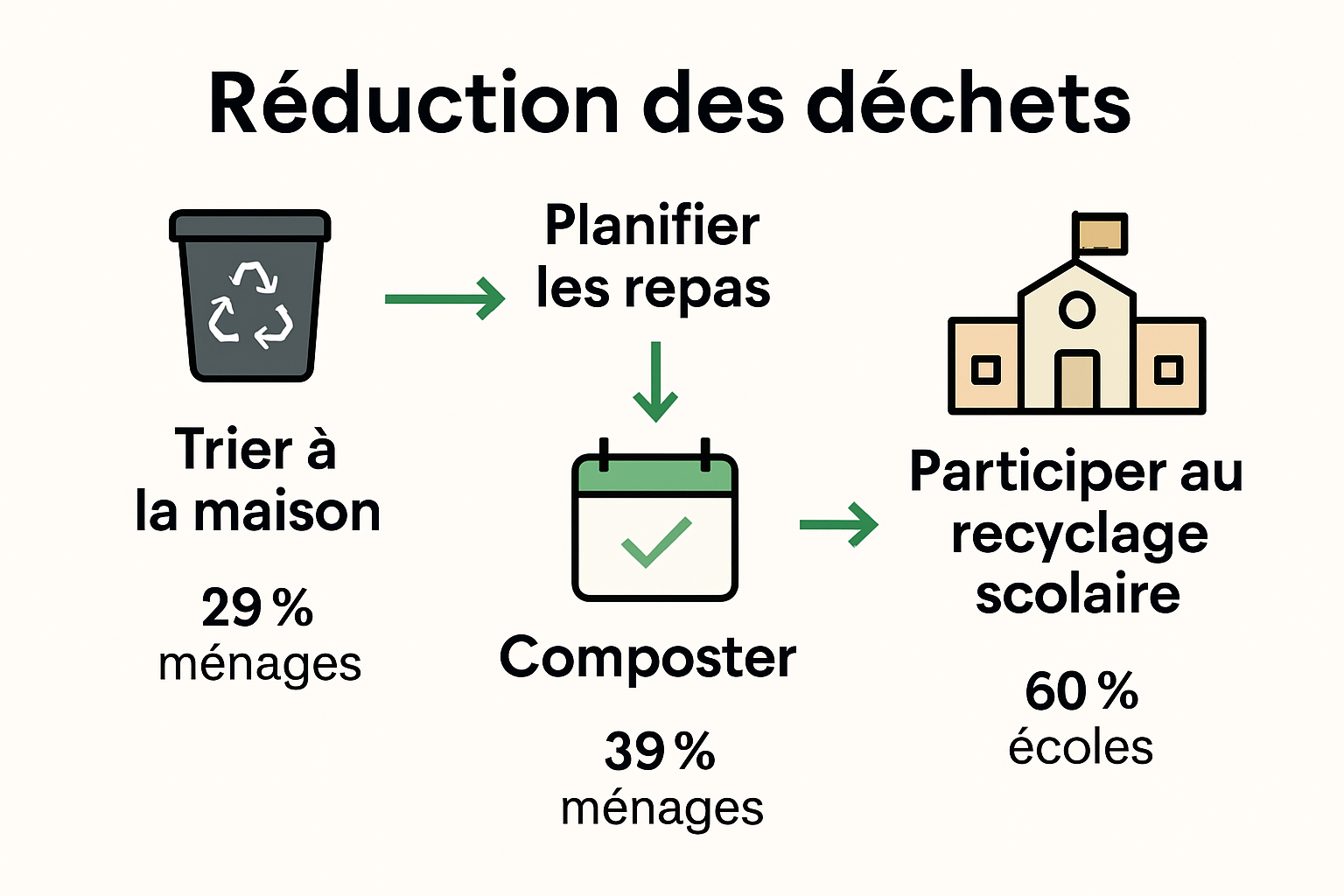 Infographie sur la réduction des déchets à la maison et à l'école