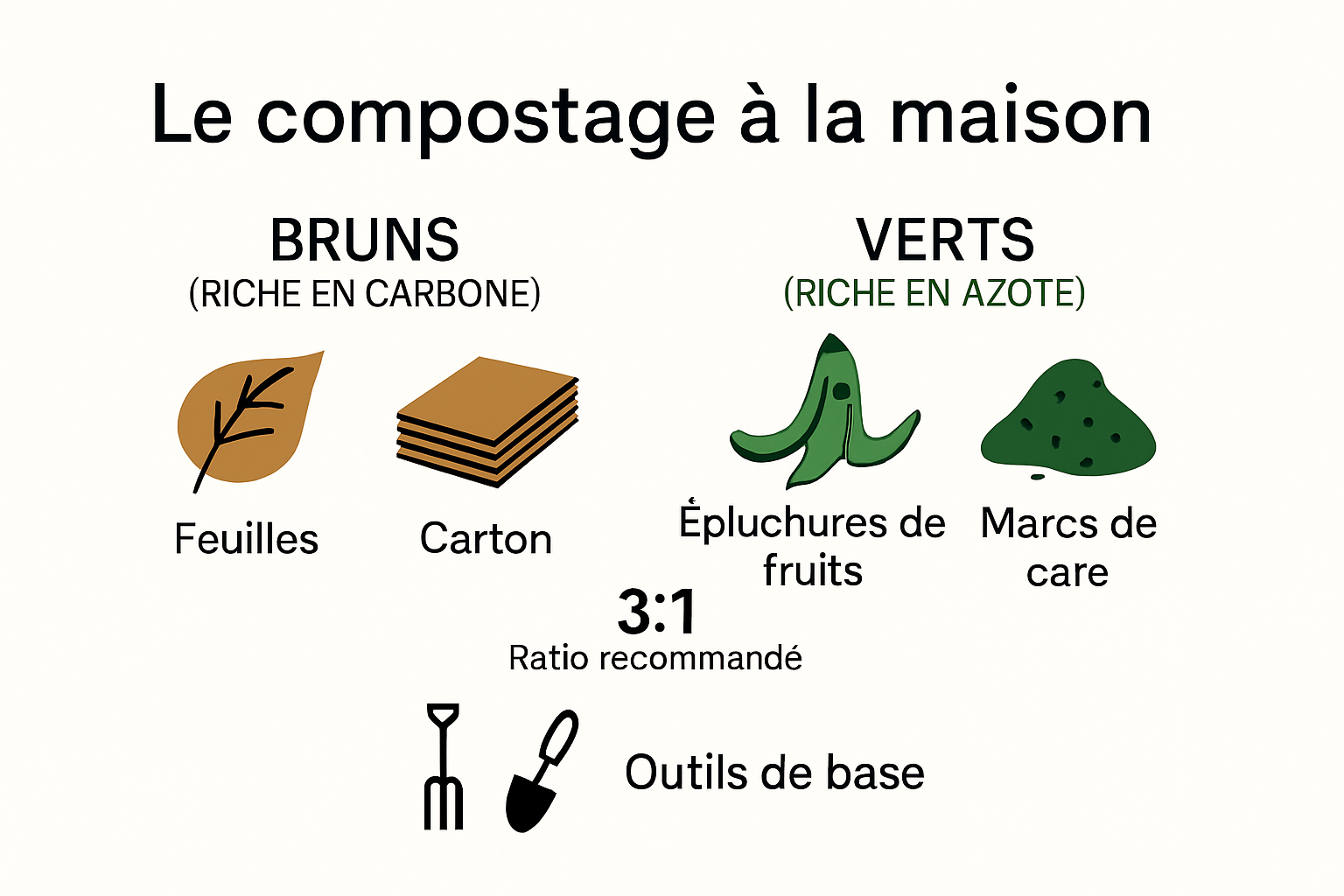 Infographic showing brown and green compost materials and ideal ratio