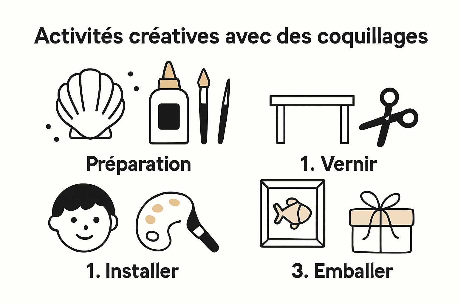 Infographic of steps for kids’ seashell crafts