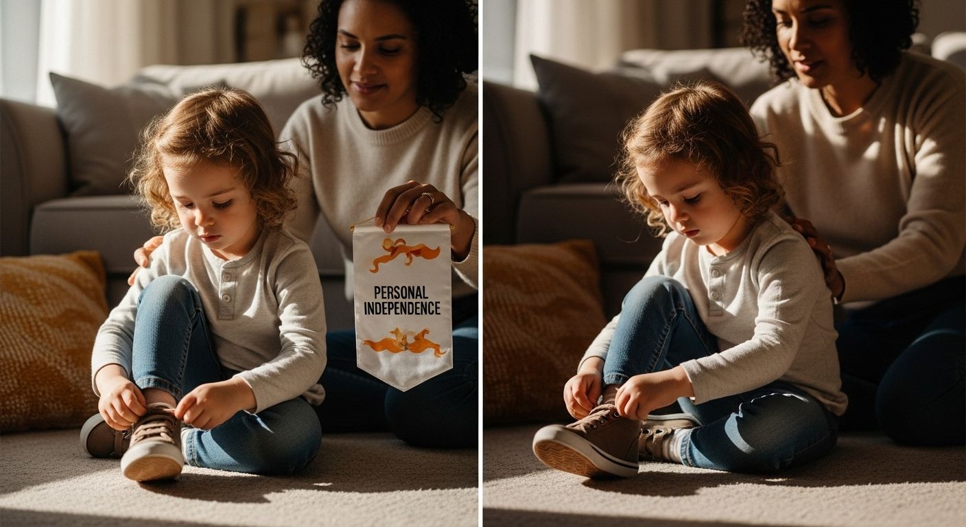 child tying shoes independence