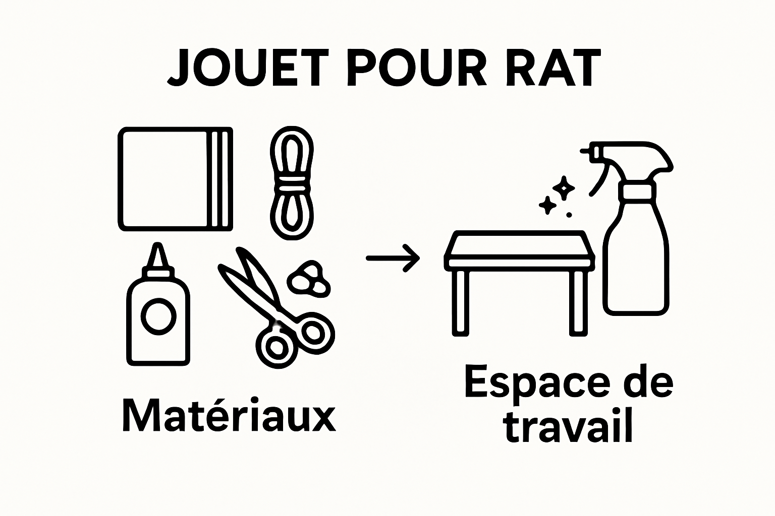 Infographic showing materials and clean workspace for making homemade rat toys