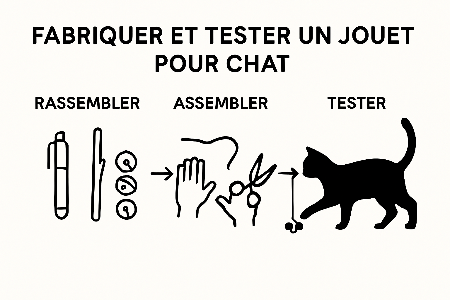 Infographie en trois étapes pour fabriquer un jouet pour chat à la main