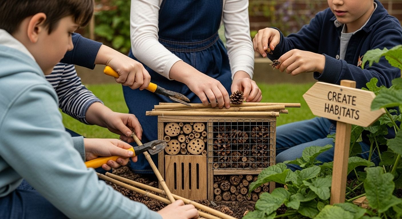 children build bug hotel