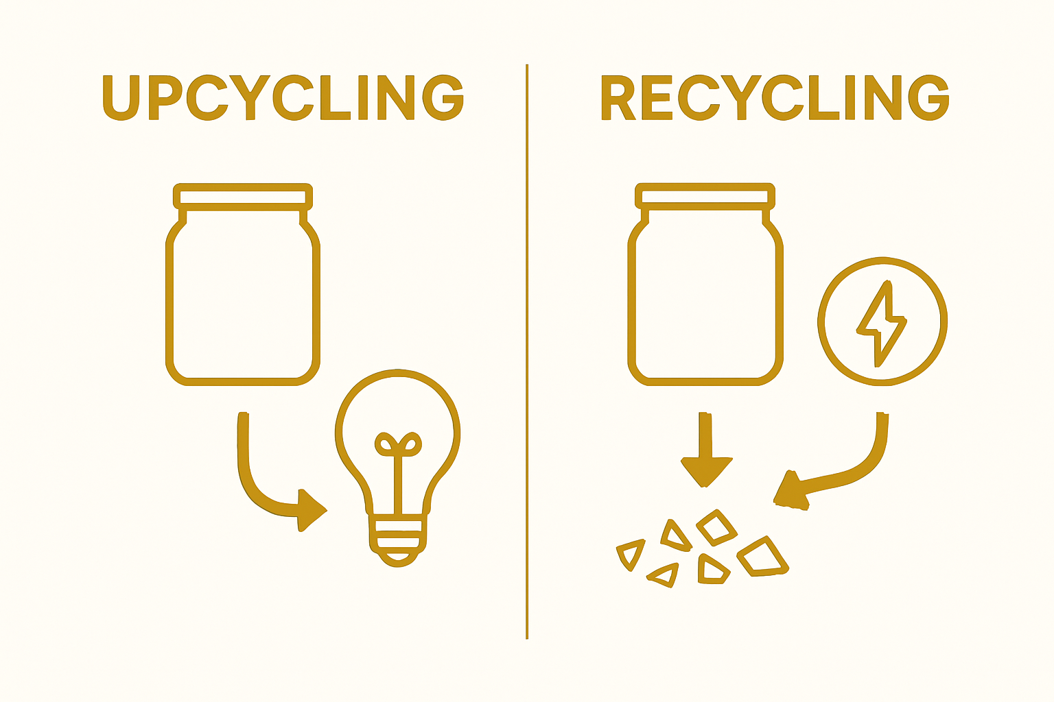 Visual comparison of upcycling versus recycling process