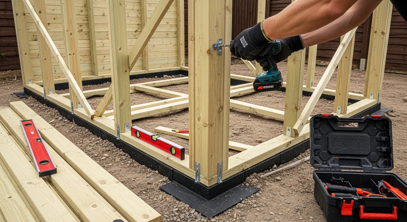 montage ossature abri jardin