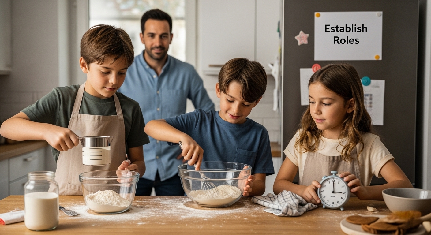 kids teamwork baking