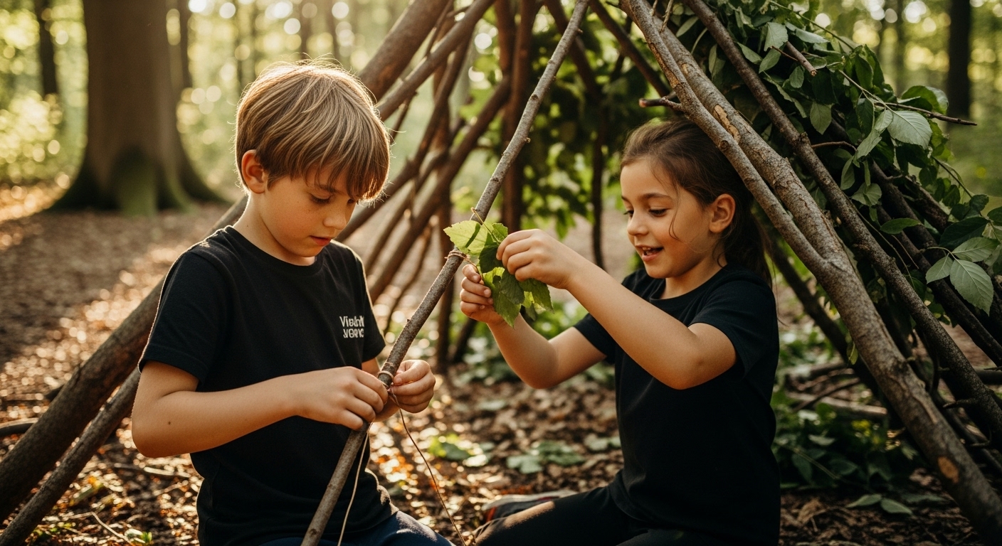enfants construction cabane nature