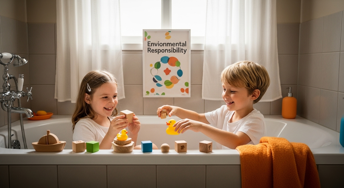 children playing bath eco toys