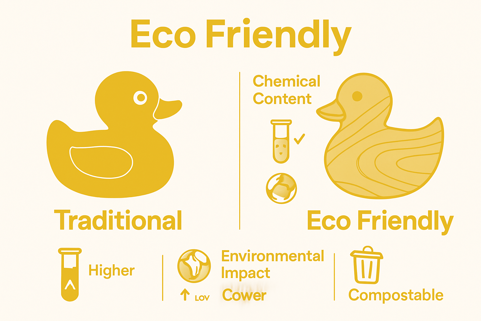 Comparison of traditional vs eco friendly bath toys, showing safety and environmental differences
