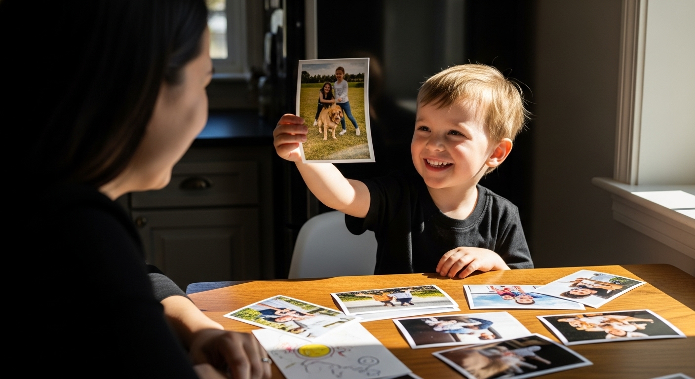 enfant montre photo famille