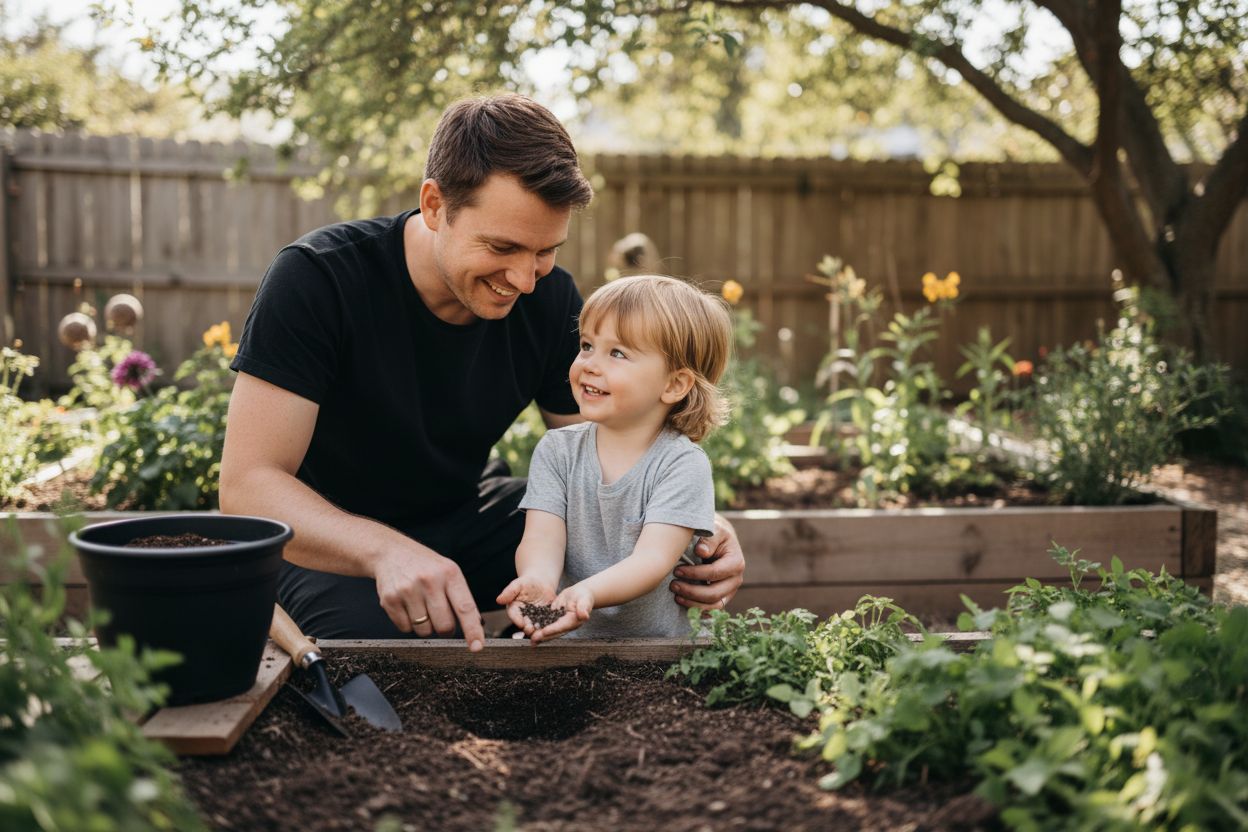 enfant parent jardin jardinage