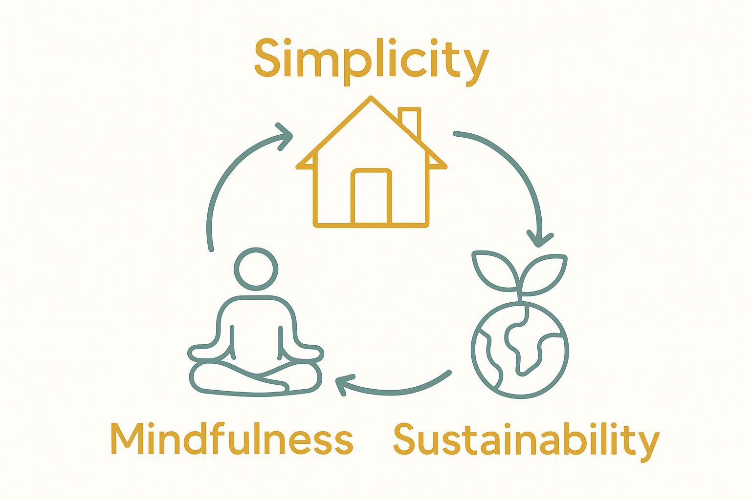 Cyclic infographic of simplicity, mindfulness, sustainability