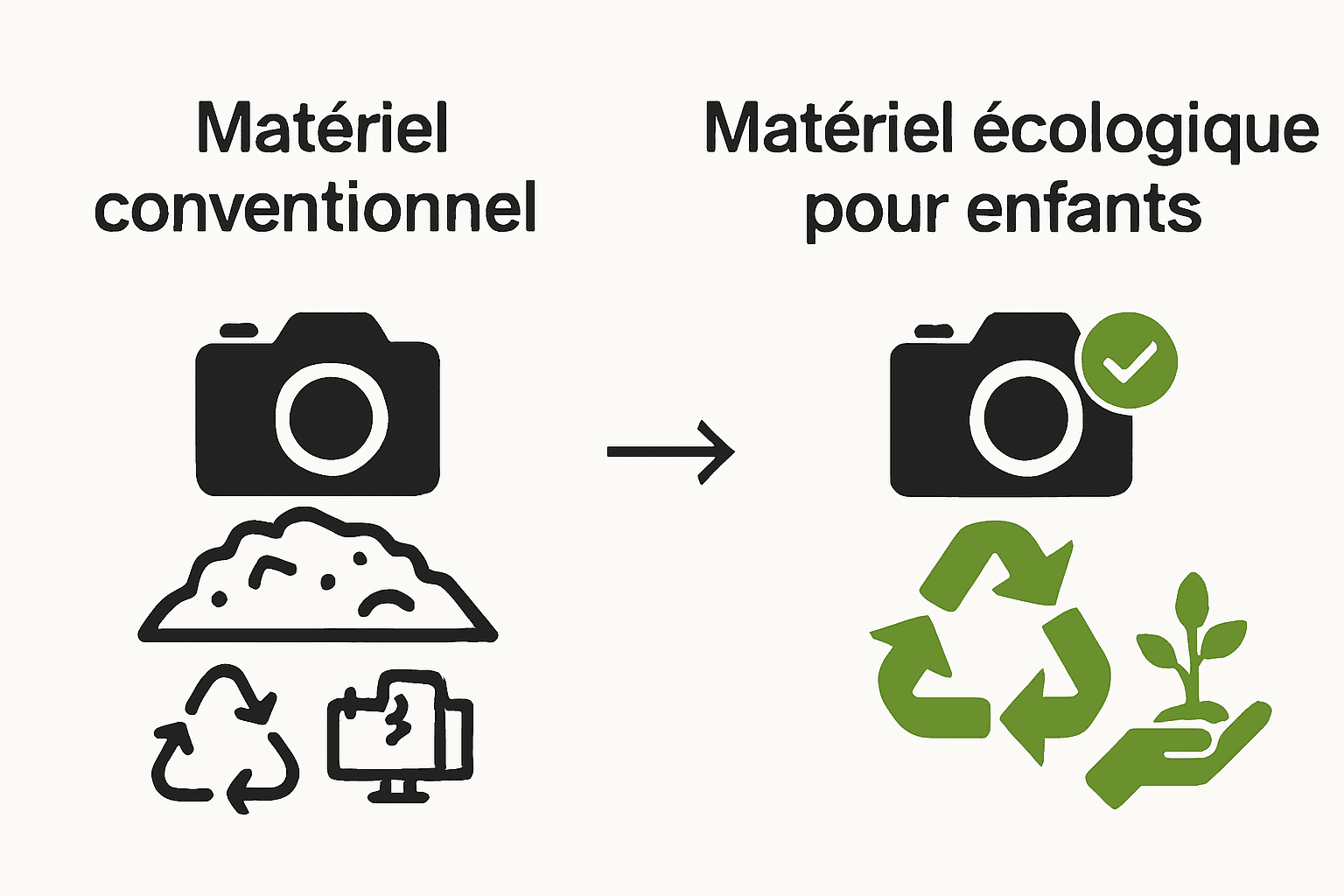 Comparaison matériel photo standard et écologique pour enfants