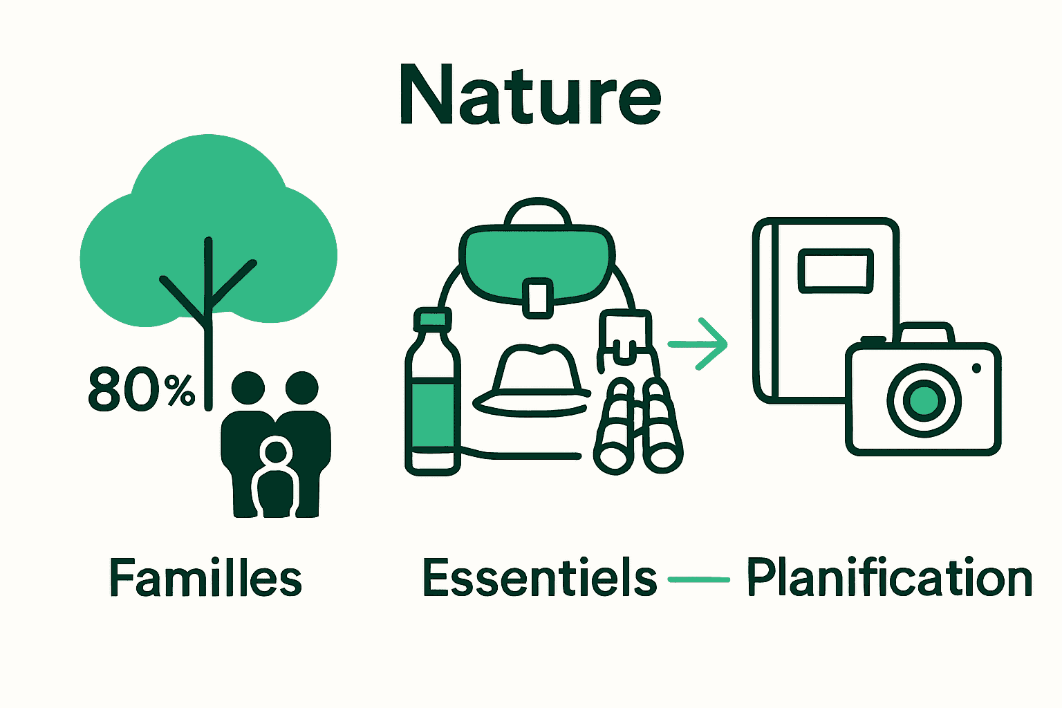 Infographie visualisant famille nature, équipement et souvenirs