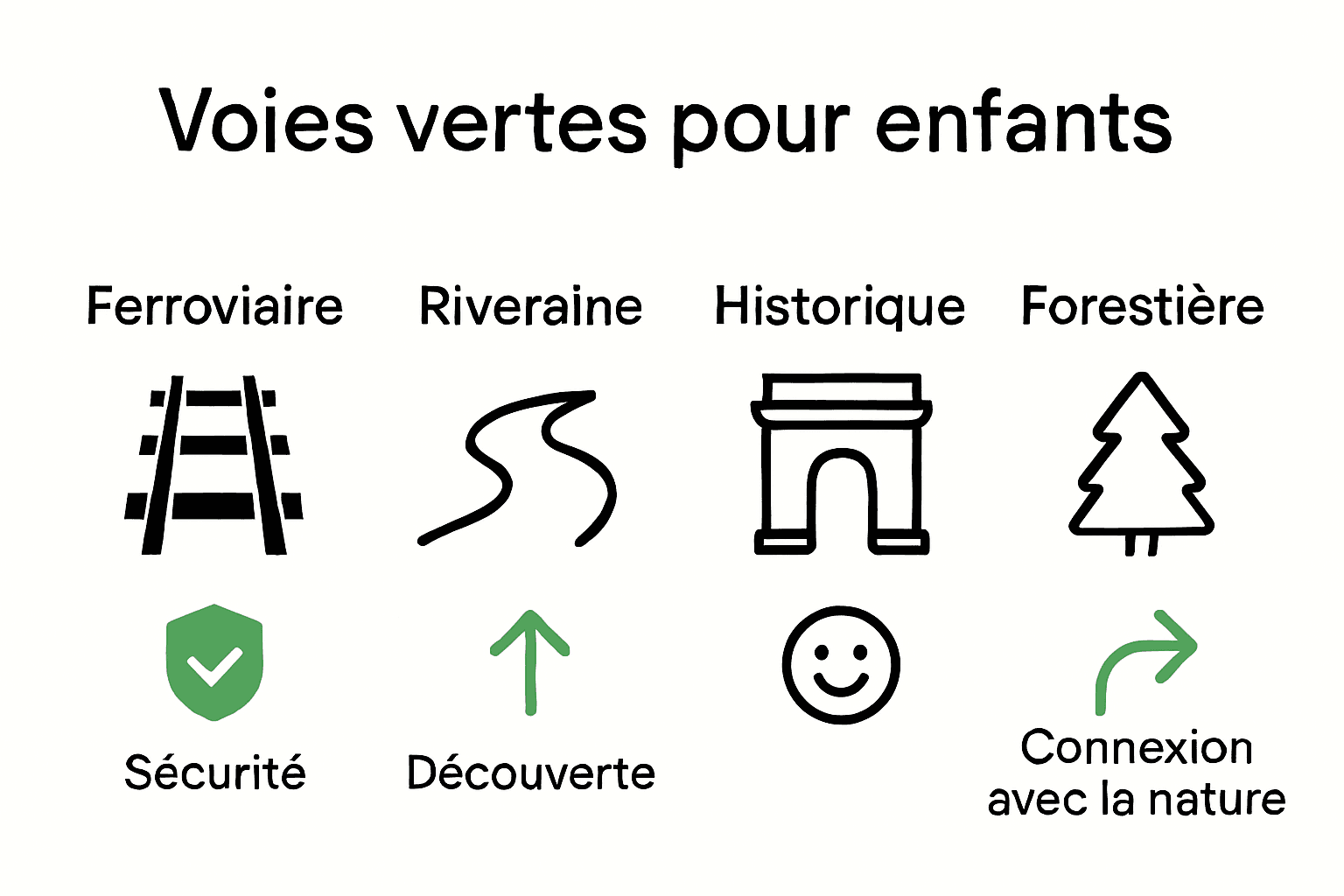 Infographie comparant types de parcours voies vertes enfants