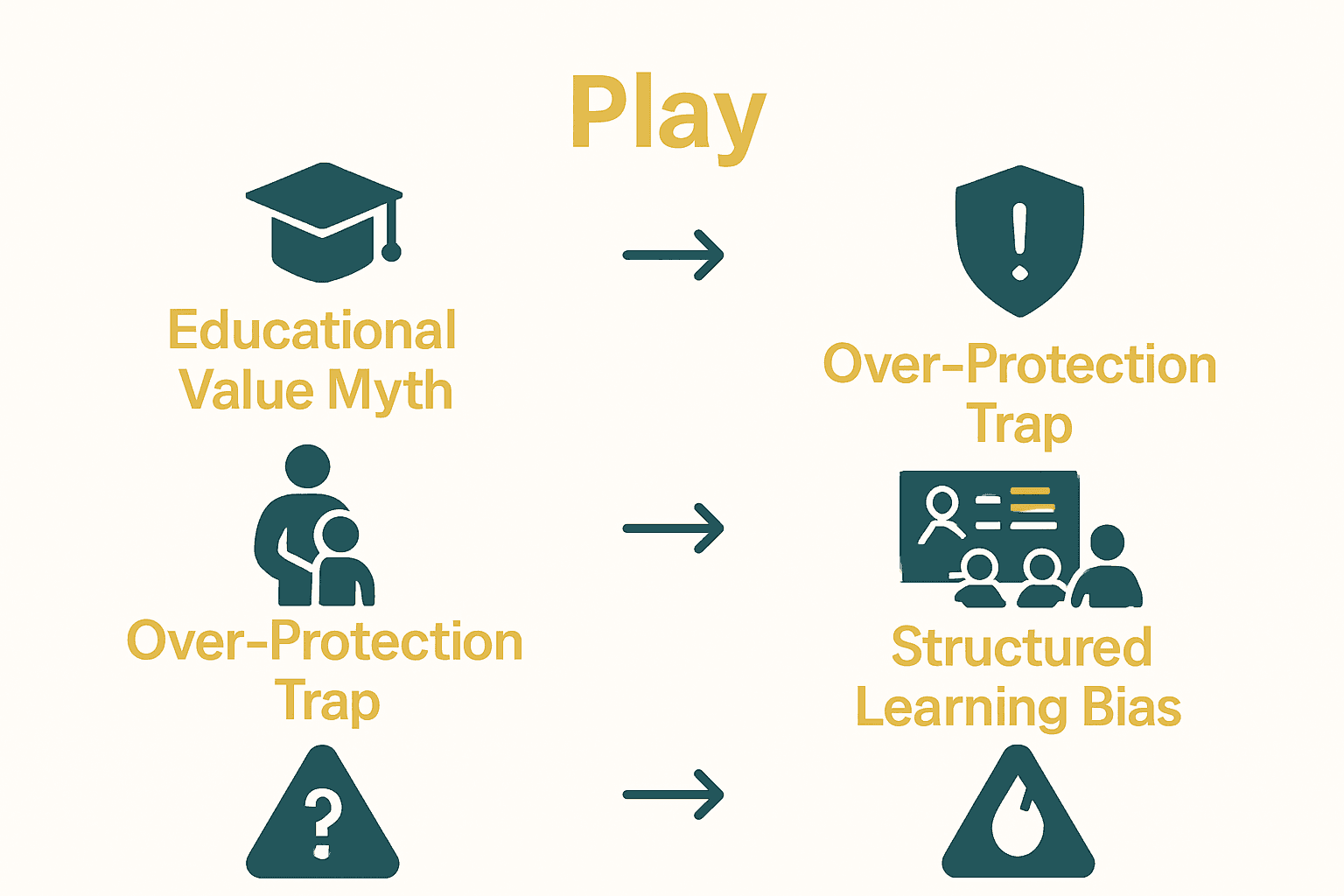 Infographic comparing common misconceptions about play with evidence-based truths