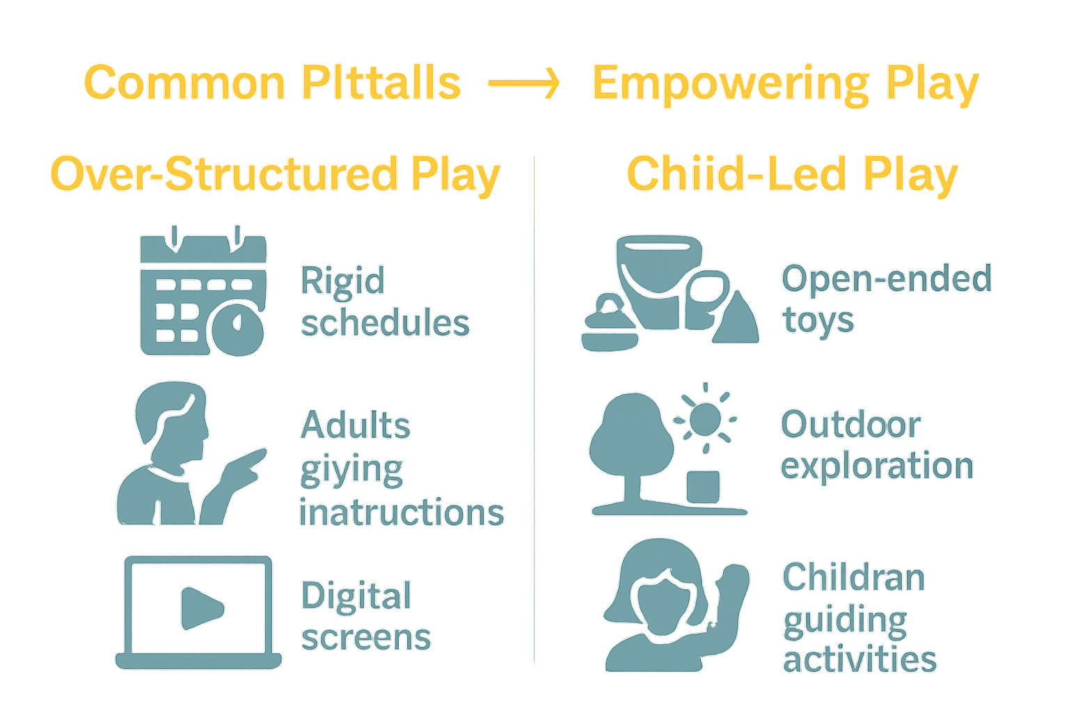 Infographic comparing pitfalls and best practices in educational play.