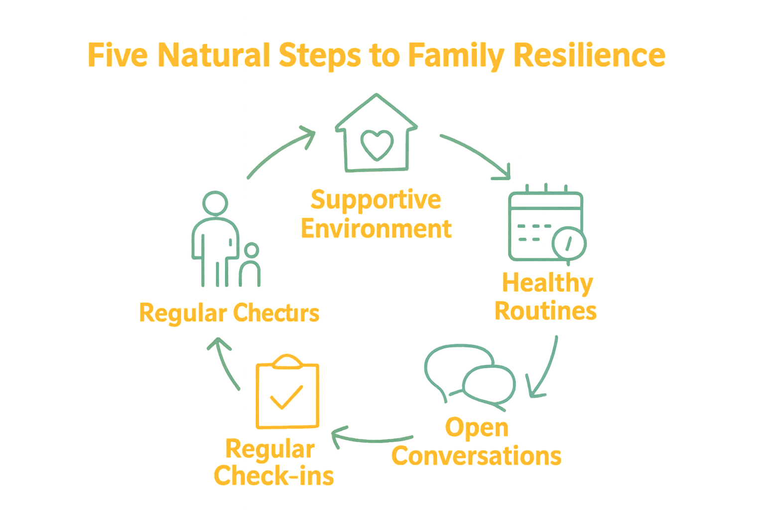 Infographic showing five steps for building family resilience naturally