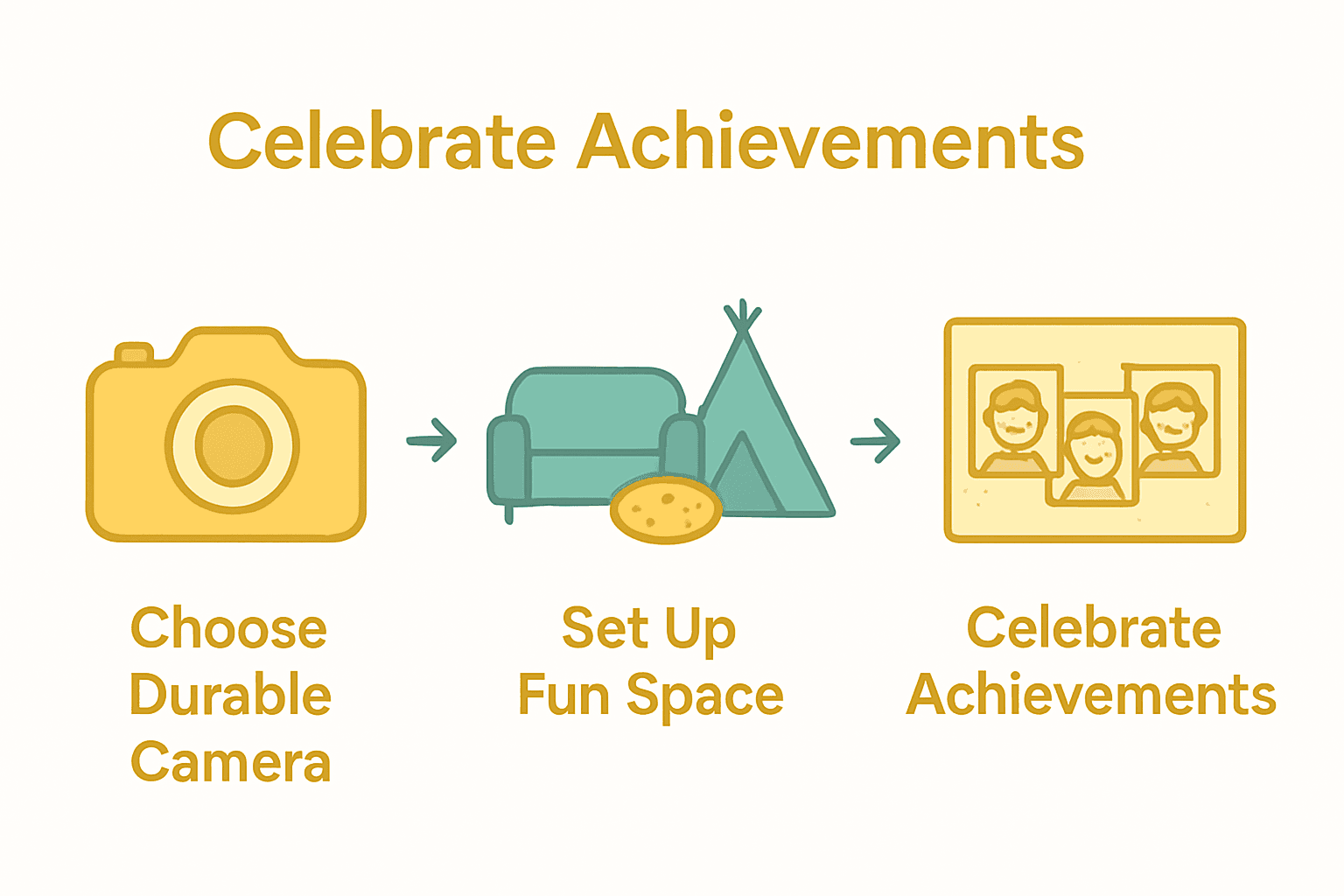 Infographic showing kids camera, creative space, and image gallery process.