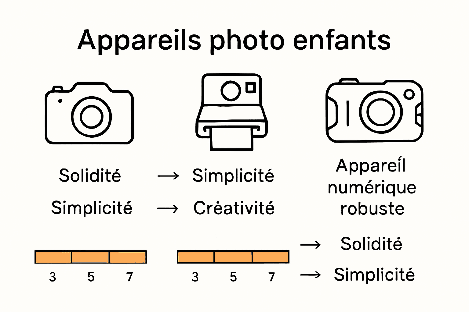Comparaison visuelle de trois appareils photo pour enfants.