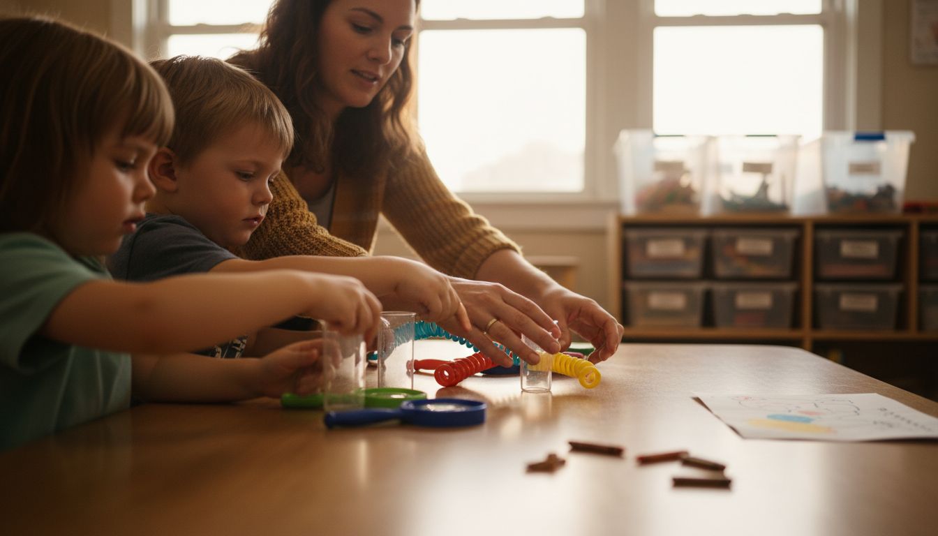 Preschool science materials organized on table