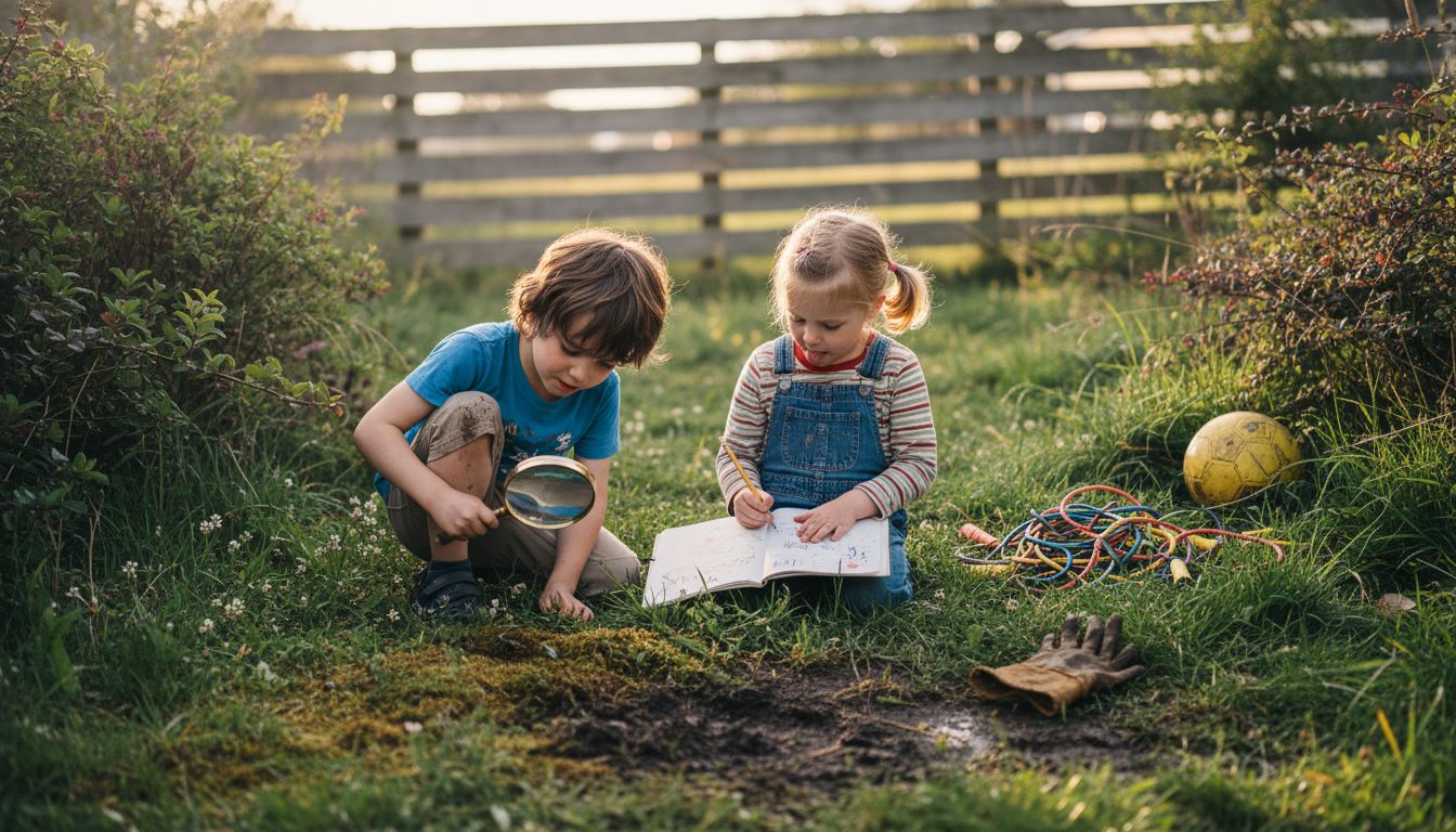 Children exploring backyard nature together