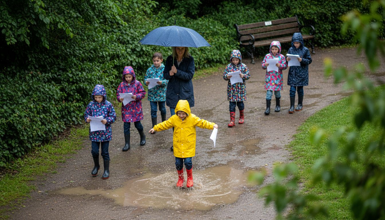 Classe explorant la météo sous la pluie
