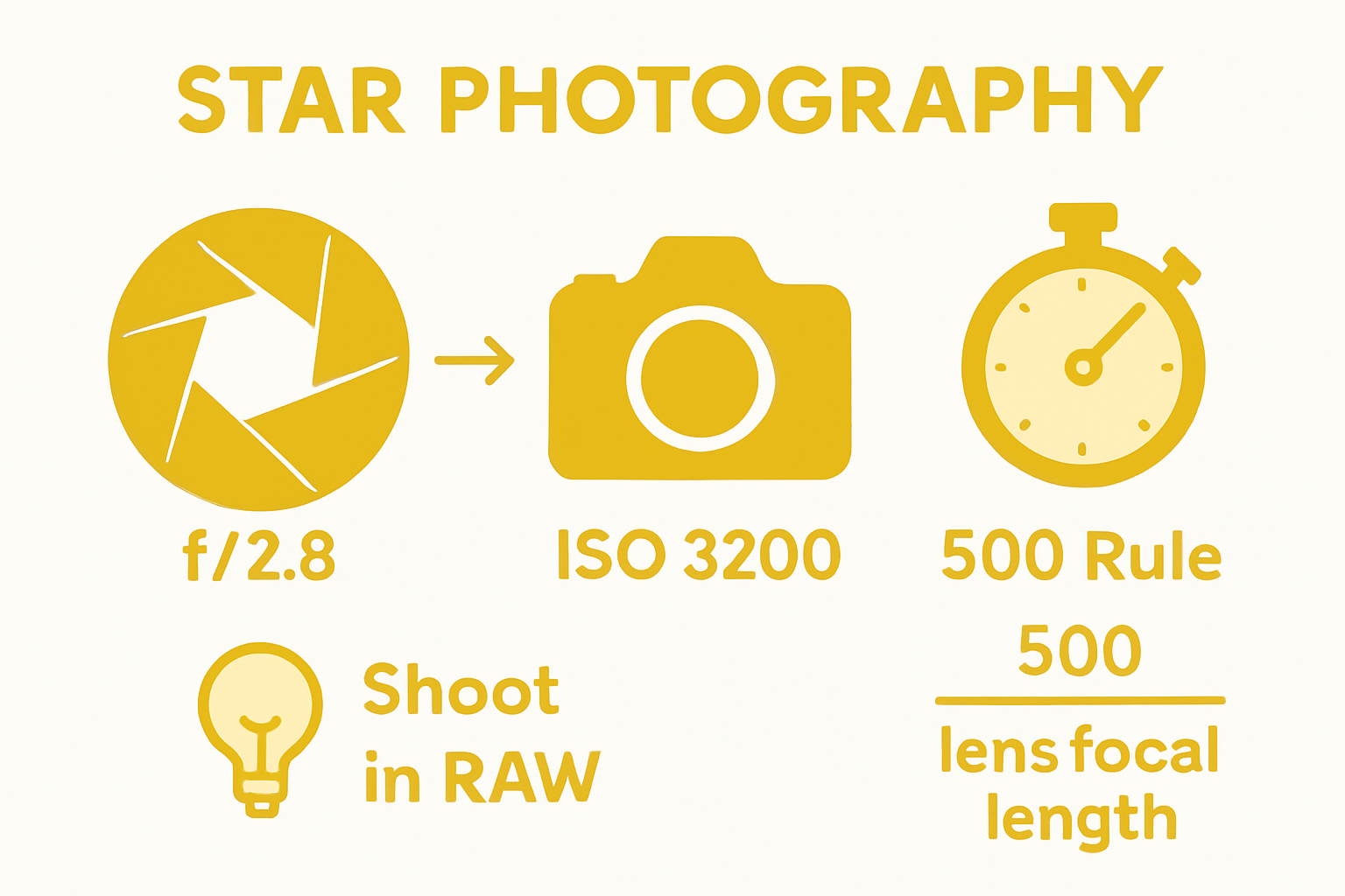 Star photography key settings infographic