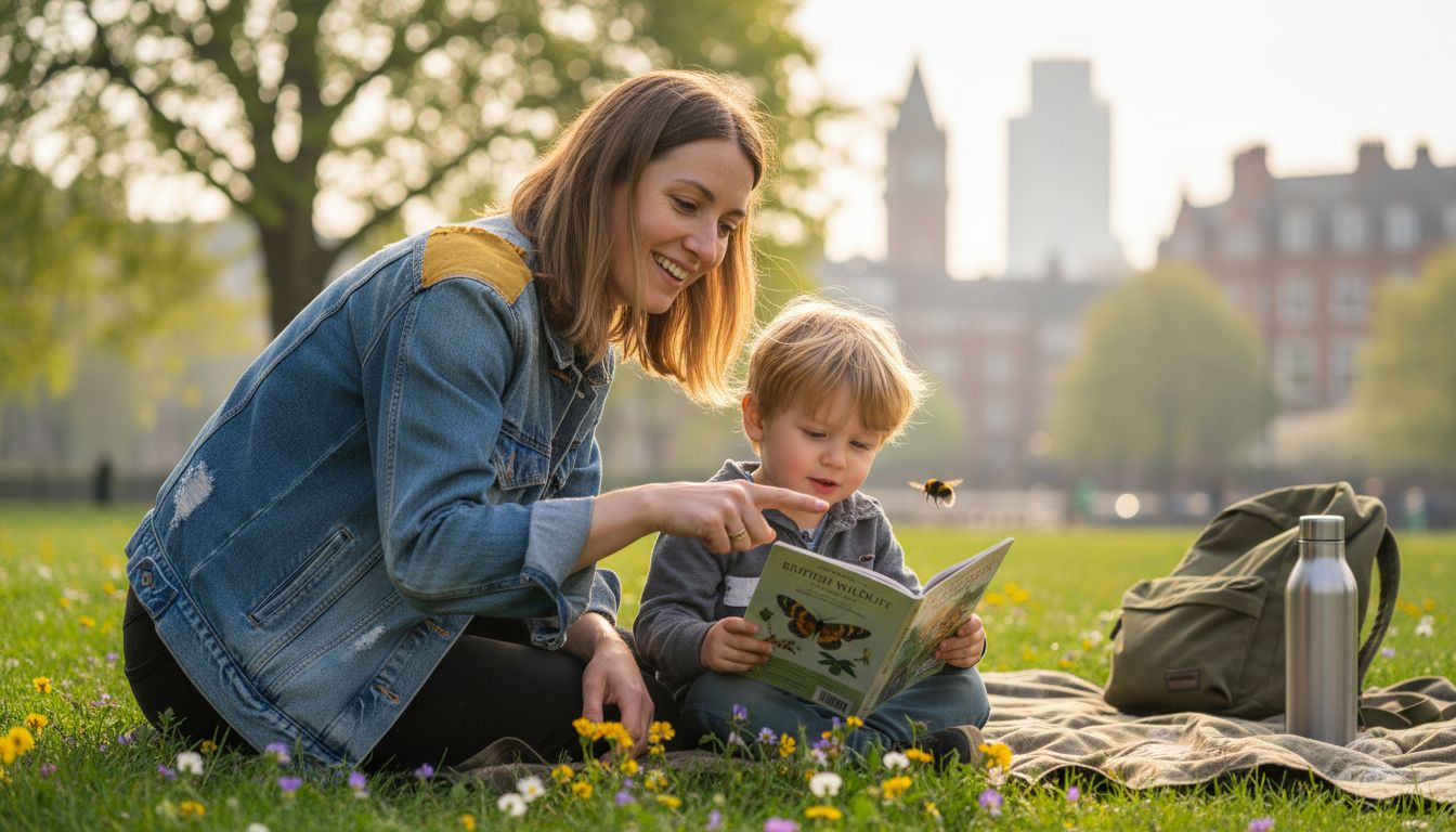 Mother and son learning together in nature
