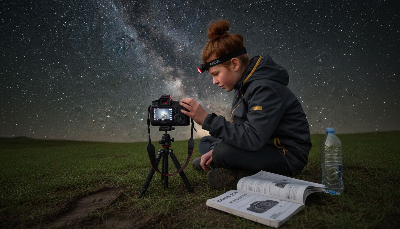 Child setting dark sky camera ISO outdoors