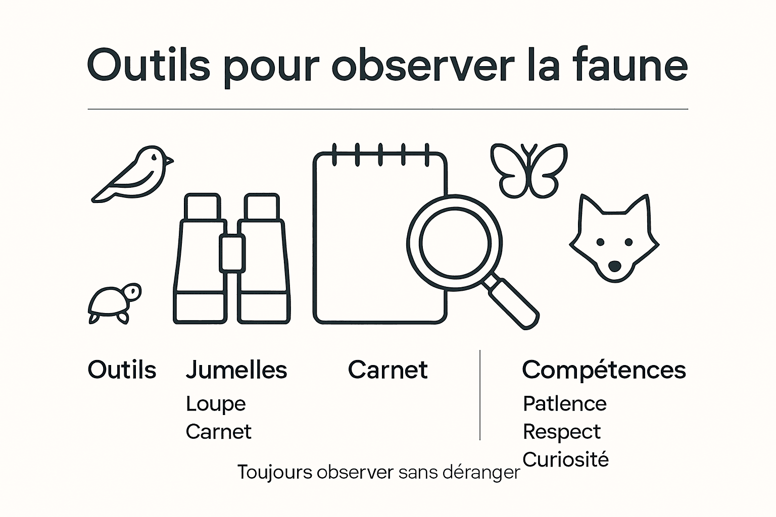 Visuel pratique des équipements incontournables pour observer la faune en toute simplicité