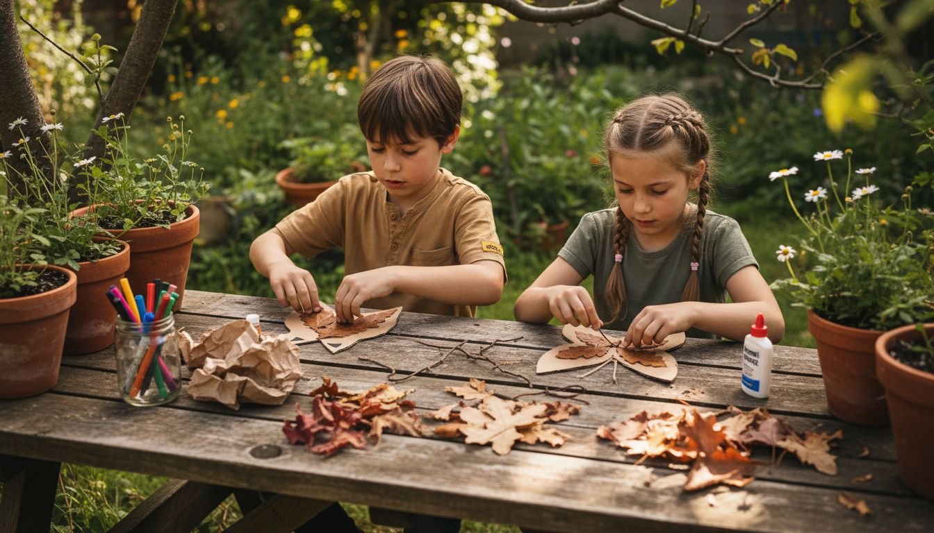 Kids making crafts with natural materials