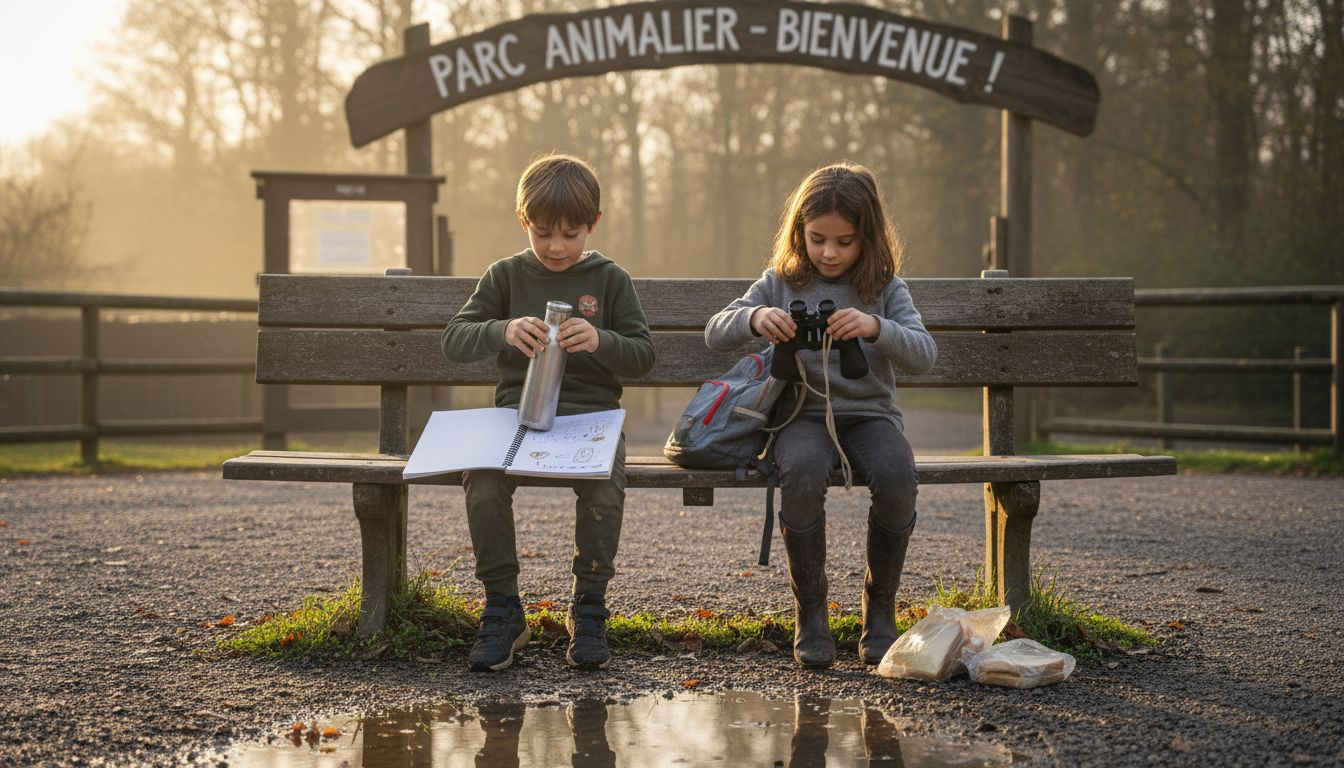 Les enfants rassemblent leurs affaires pour leur sortie au parc animalier.