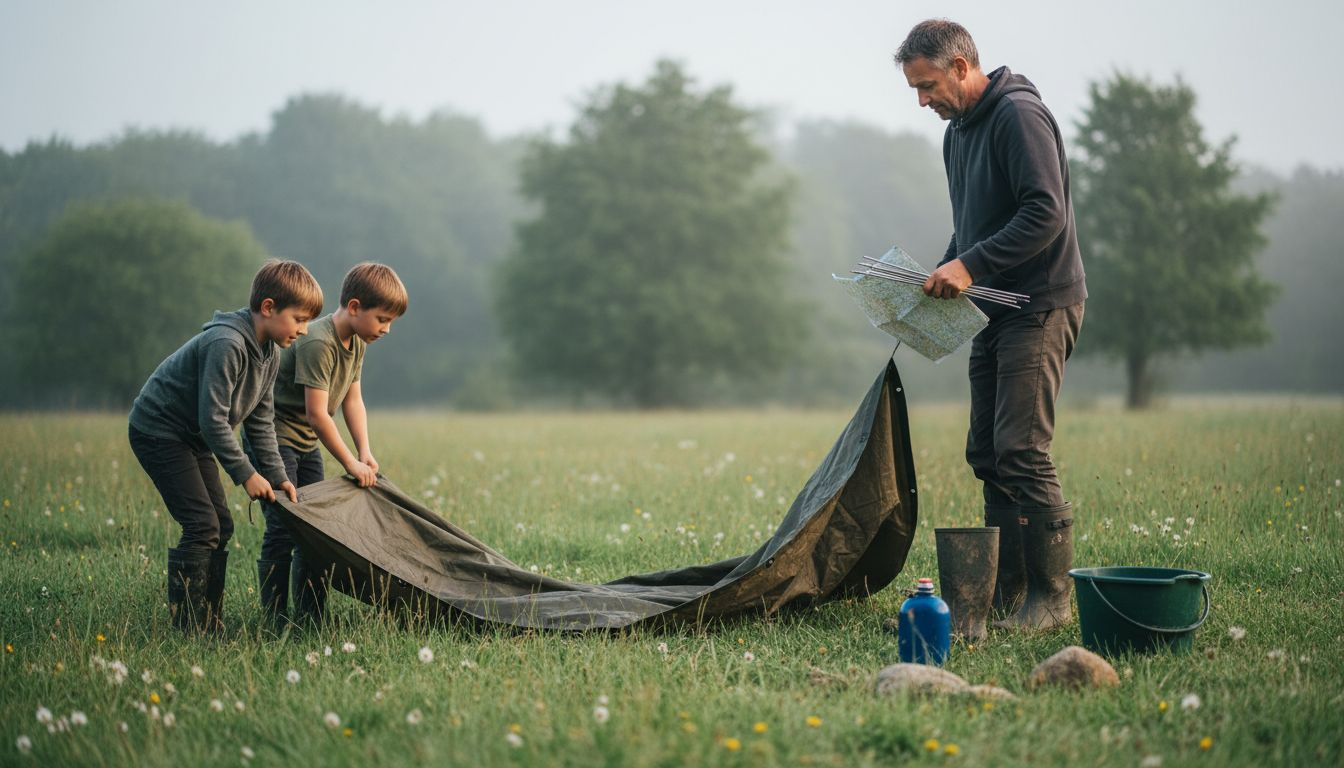 Les enfants donnent un coup de main pour installer le camp.