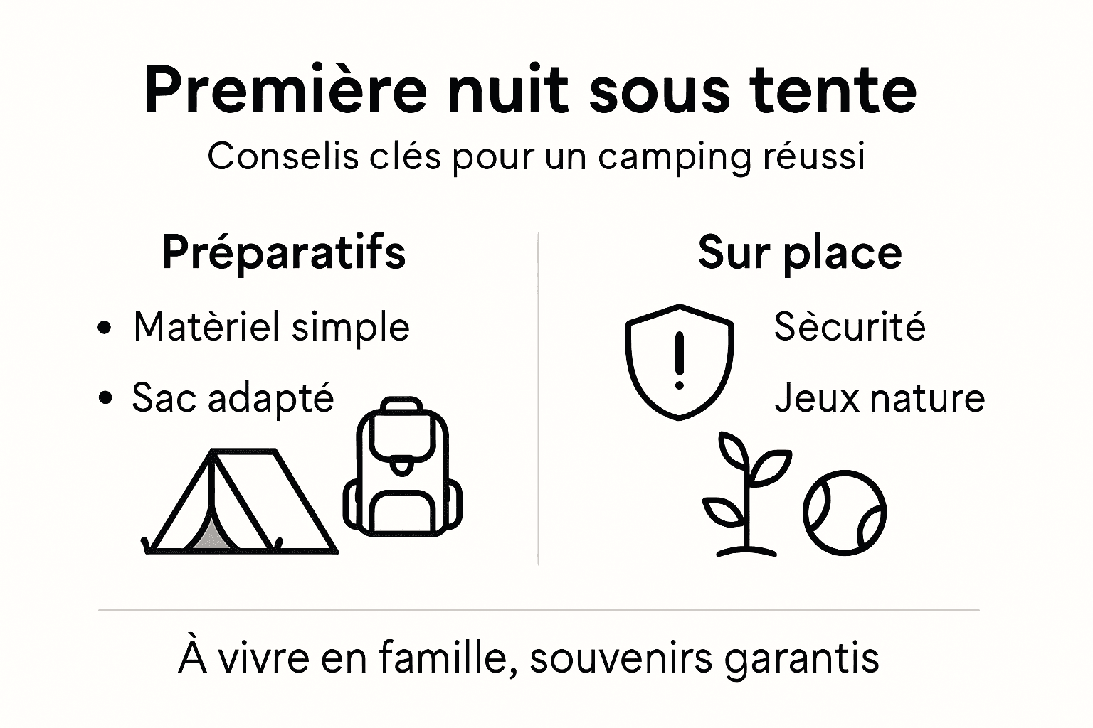 Les grandes étapes du camping pour les enfants en un coup d’œil