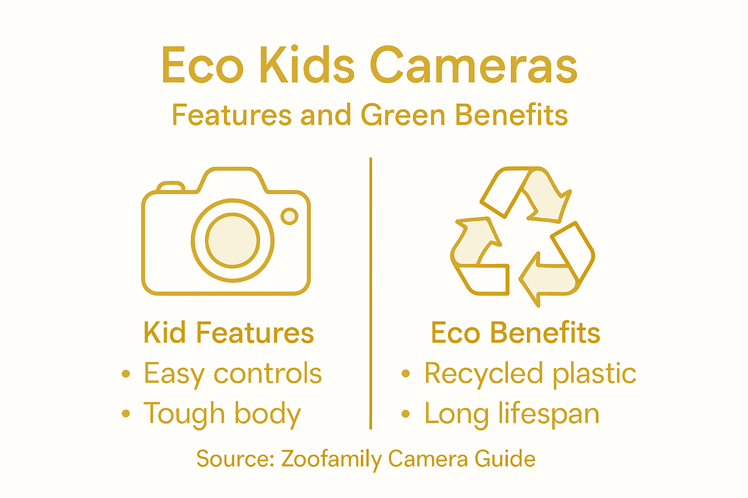 Infographic with kids camera and eco-friendly features