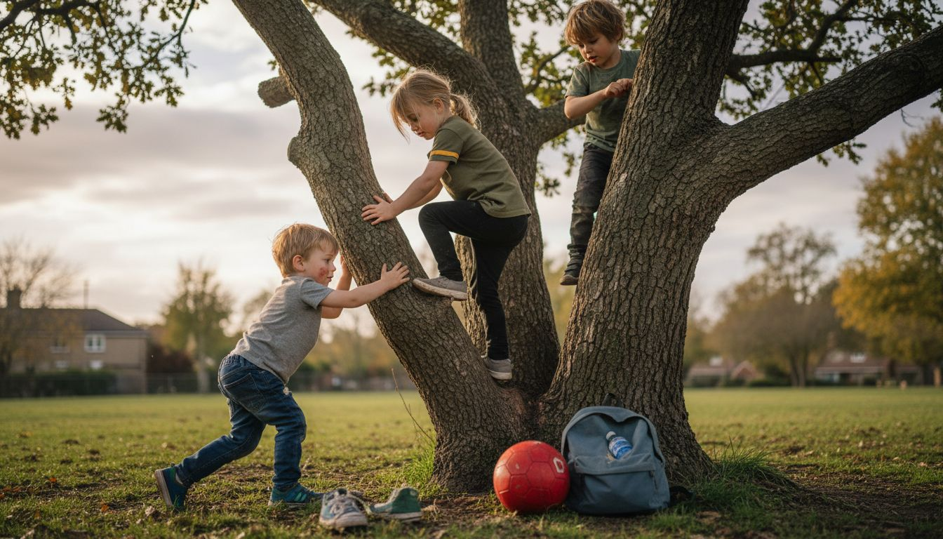 Children climbing tree during outdoor play