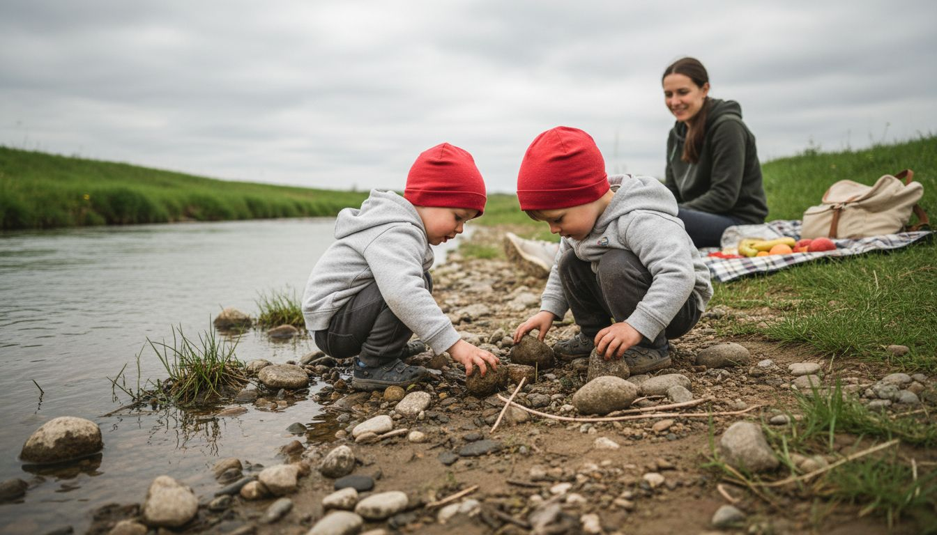 Des enfants s’amusent au bord de la rivière.