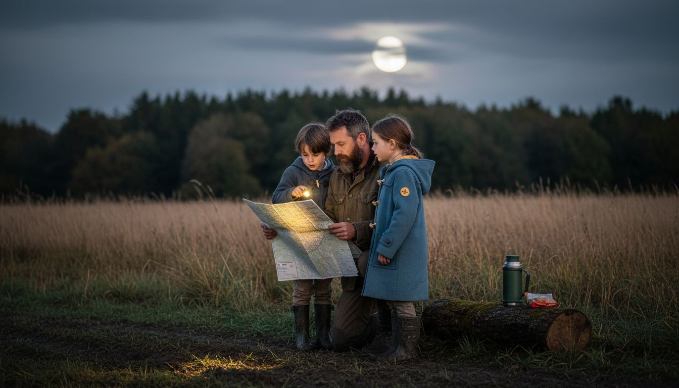 Family scouts dark field for night photography location