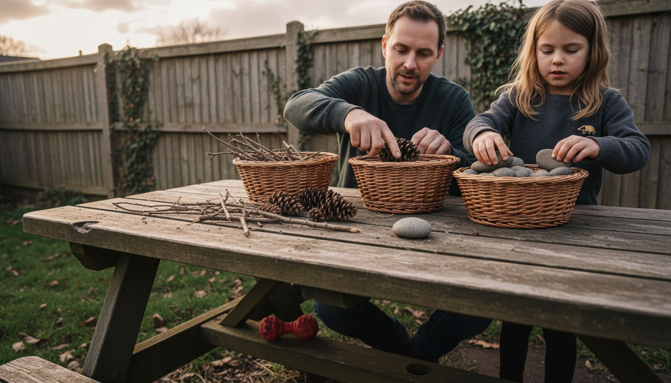Family sorting eco-friendly fairy garden materials