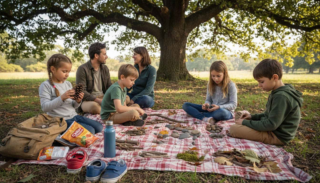 Les enfants s’amusent à créer ensemble en utilisant des éléments naturels en plein air.