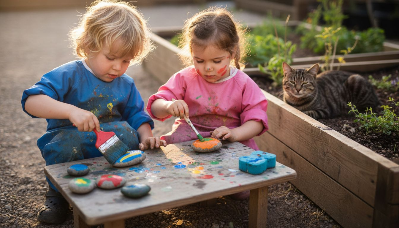 Des enfants s’adonnent à une activité artistique qui stimule leurs sens.