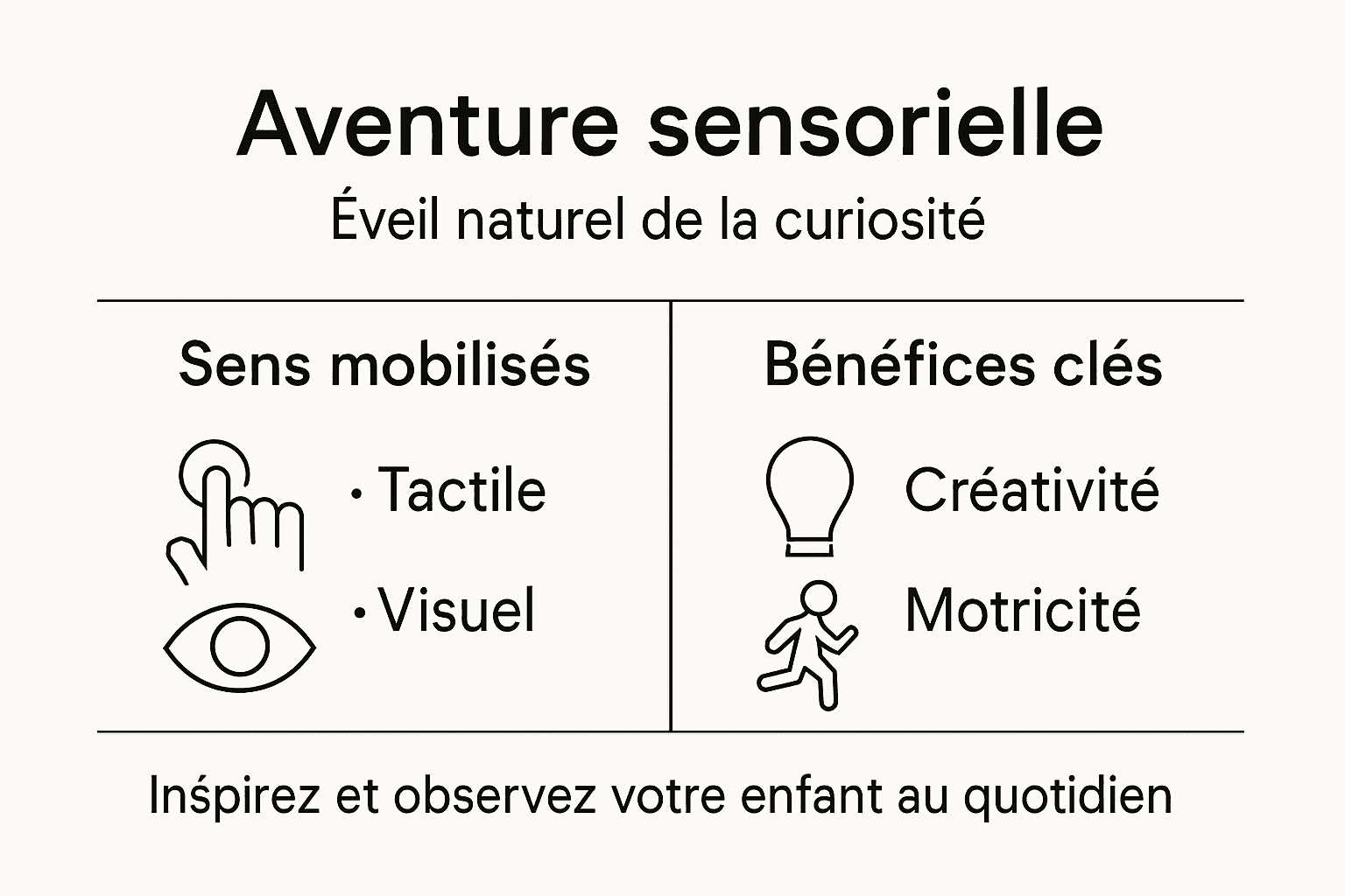 Infographie : les bienfaits et les sens éveillés lors d'une aventure sensorielle