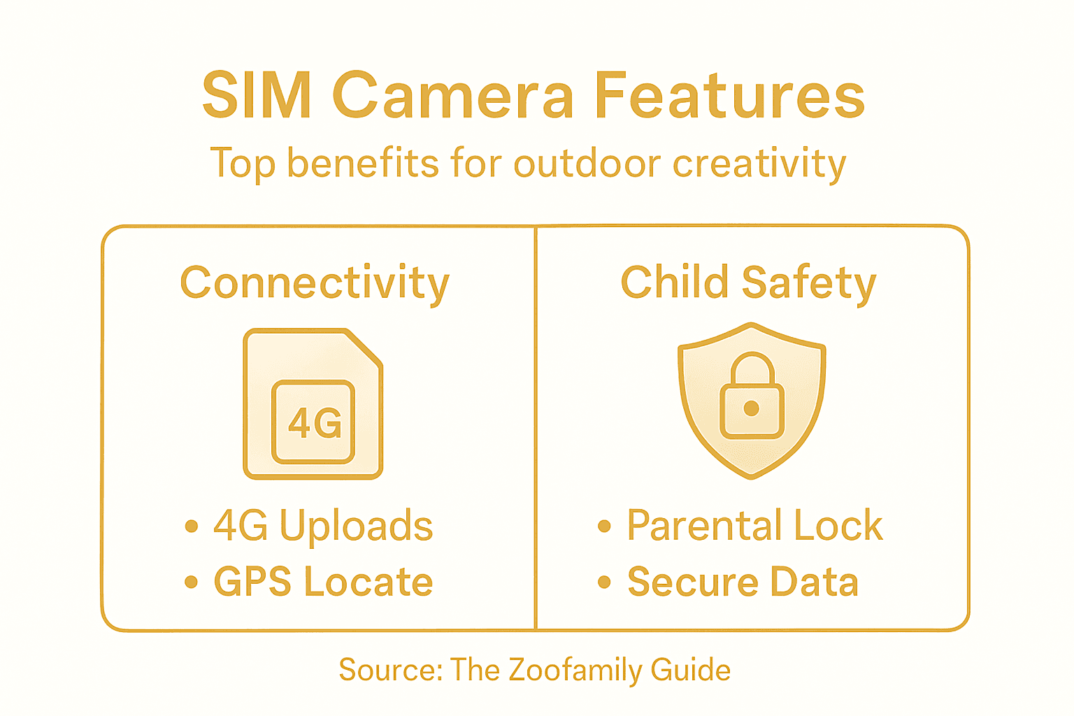 Infographic of SIM camera features for kids
