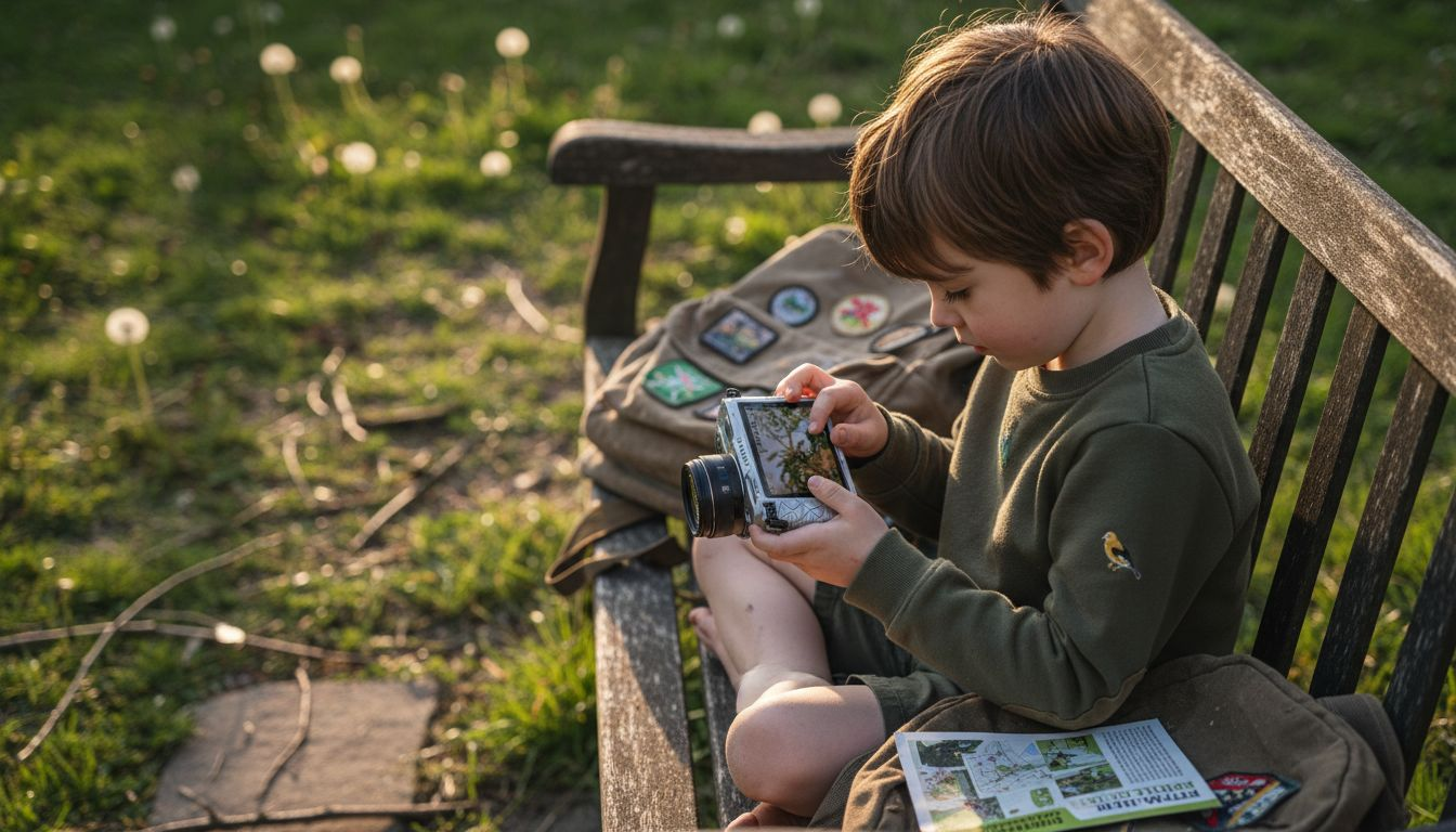 Boy handling recycled-material touchscreen camera