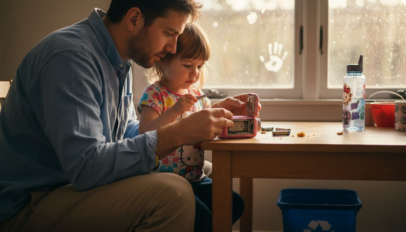 Parent and child check Hello Kitty camera battery