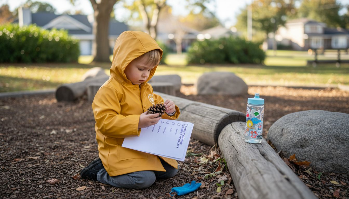 Child searching for nature items at playground